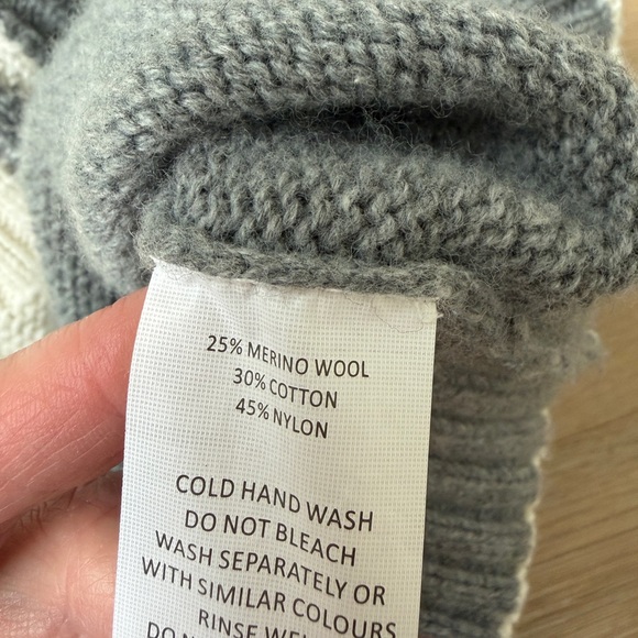 Zaket & Plover Womens Gray & Cream Knit Sweater Merino/Cotton Blend Sz M*L25 - Picture 4 of 5